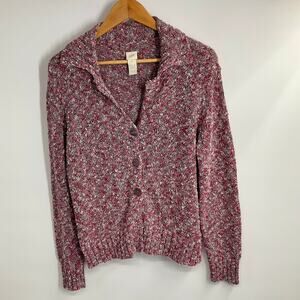 J. JILL Tweed Pink Sweater Cardigan Medium Fall Winter Boho